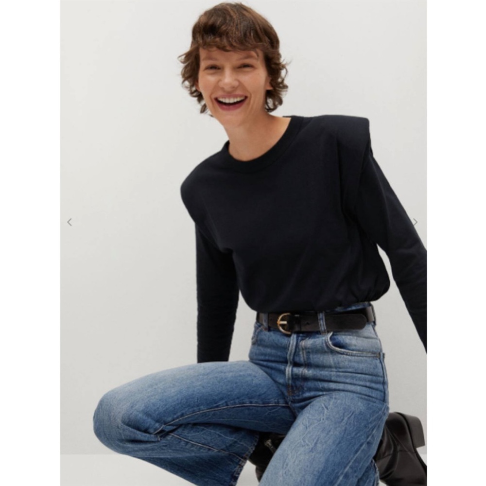 Endless Rose Black Long Sleeve Boxy Padded Shoulder Cotton T-Shirt EUC XS